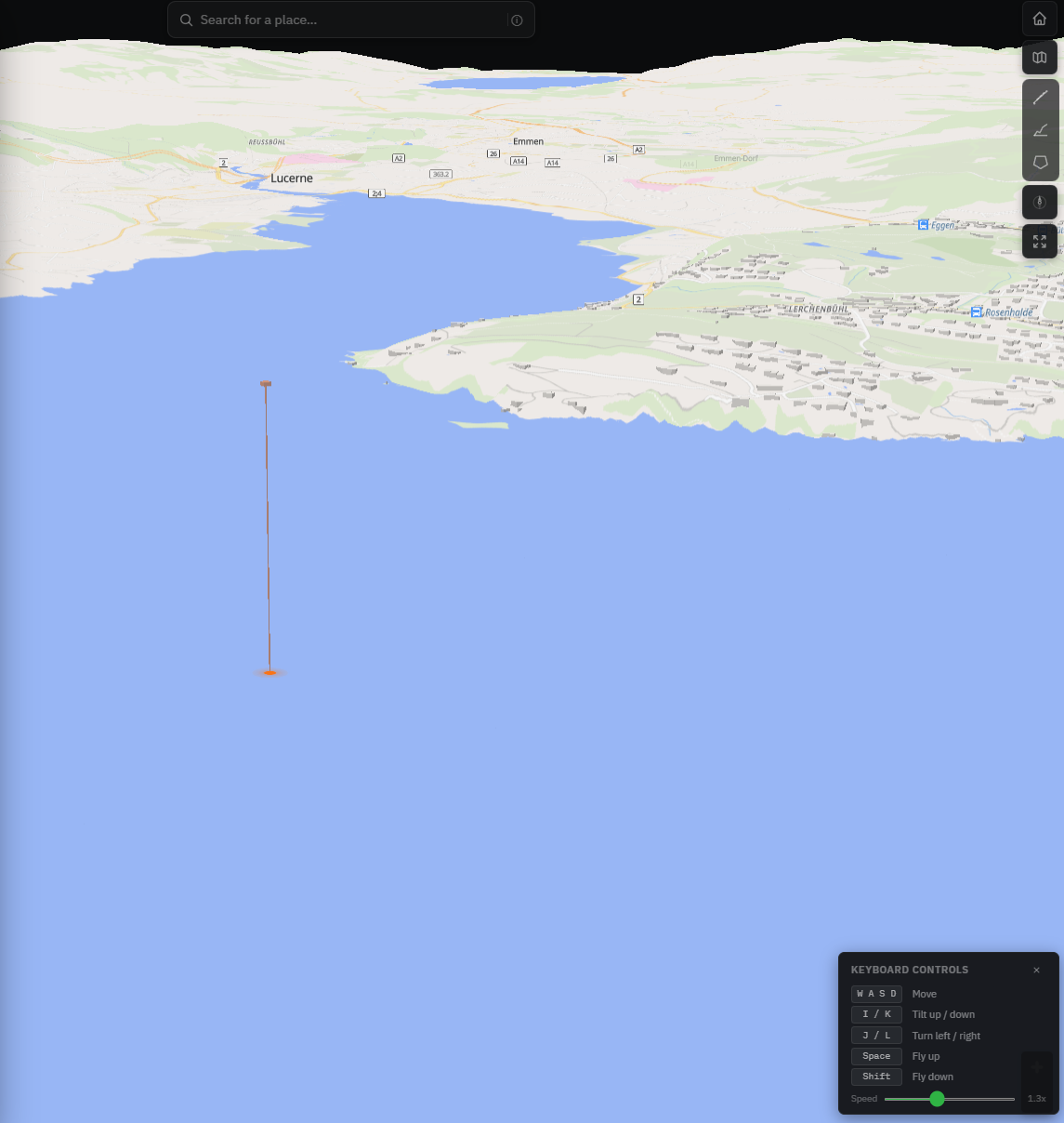 The 3D Terrain view tilted to show relief