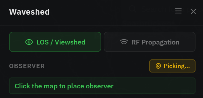 The LOS / Viewshed and RF Propagation mode buttons