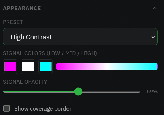 The Appearance section with colour preset, colours and opacity