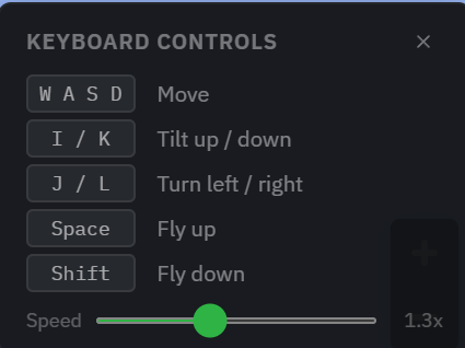 The on-screen keyboard guide shown in the 3D view