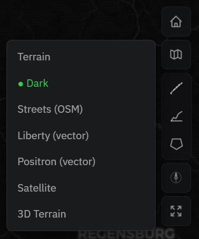 The map-style dropdown listing the available basemaps